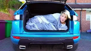 I Spent the Night in Mums New Car & She Caught Me!! (24 Hour Overnight Challenge)