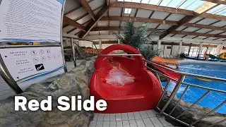 Red Body Water Slide in Water Park Aquapark FALA Poland, POV 4k