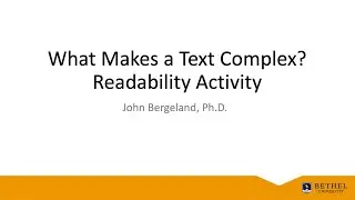 Text Complexity: Readability Activity
