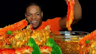 HUGE KING CRAB LEGS SEAFOOD BOIL MUKBANG | JUICY LOBSTER TAILS | DESHELLED SEAFOOD BOIL MUKBANG