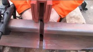 Rail Laying Machine Makes Railway Construction Extremely Fast. Dangerous Work Railway Worker