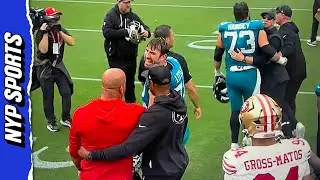 Jags HC Liam Coen and 49ers DC Robert Saleh RESTRAINED during heated exchange postgame
