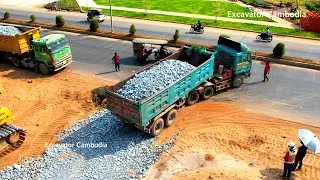 Fantastic Building Standard Foundation Road Construction By Long Dump Trailer And Shantui Bulldozer