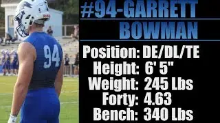 2018-Street Light Recruiting- Garrett Bowman- SR FILM- (DE-DL- 6&rsquo; 5&rdquo;/- 245 Lbs) -Arab High School