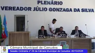 Sessão Ordinária nº 29 da Câmara Municipal de Canudos -30/10/2025