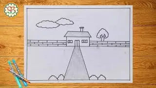 Very easy scenery drawing| Scenery painting drawing| Scissors and Brushes