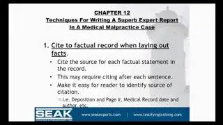 Best practices for citing facts in a medical malpractice expert witness report.