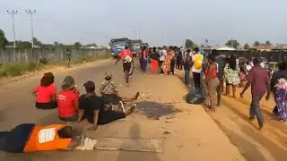Women of Liberian Soldiers Hold Protest, block Highway road #protest