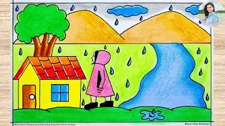 Rainy Season Drawing Easy / How to Draw Rainy Day Drawing Easy and Beautiful / Varsha Ritu Chitra