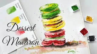 Let's draw Delicious Macarons in Watercolor. Tutorial step by step.