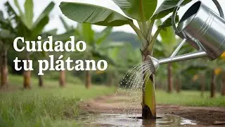 Planta de Plátano cuidado y fertiliza tierra