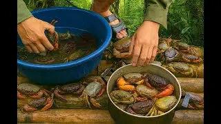 Catching Wild Mountain Crabs - cooking a Delicious Rustic Dish in the Forest