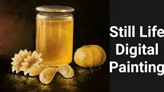 Realistic Digital Still Life Painting. Honey Jar Lemonade Digital Painting. Time lapse digital art.