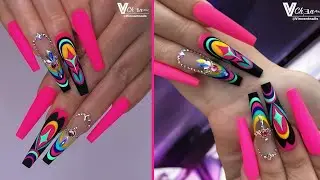 ABSTRACT NAIL ART TUTORIAL | SUMMER NEON GEL NAILS | PINK MATTE ACRYLIC NAILS | NAILS FASCINATION