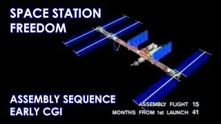 SPACE STATION FREEDOM early CGI & assembly (1990)