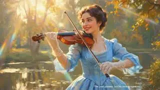 Monet's Living Canvas: A Woman with Violin in Serene Motion | Visual Poems