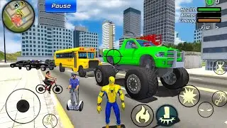 Spider Rope Hero Gangster Crime - School Bus and Monster Truck at Vegas City - Android Gameplay