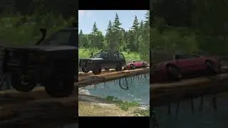 Pulling out a car stuck on a log bridge - BeamNG Drive