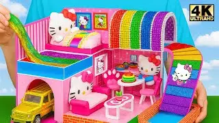 DIY Hello Kitty Rainbow Villa with Slime Pool & Color Magnet Playground 🌈 Mini House