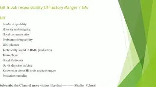 Skill & Job Responsibility of a Factory Manager or GM