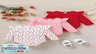 3pcs Set Baby Girl Pink & White Heart Pattern Bodysuit Outfit Autumn