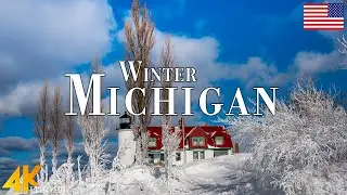 Winter Michigan 4K Ultra HD • Enchanting Winter Michigan, Scenic Relaxation Film with Calming Music.