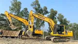 Video Of Two Heavy Equipment Working On The Asian Highway / Excavator And Grader Working Video / Jcb