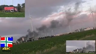 Grote brand bedrijfspand Farmsum brandweer groot water transport uit rijden . groningen