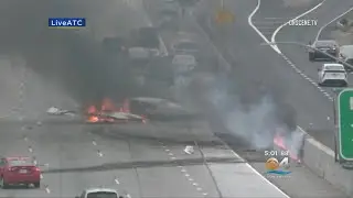 Small Plane Crashes On Freeway Outside Los Angeles