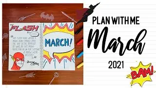 March 2021 Bullet Journal Setup | Comic Book / Superhero Theme