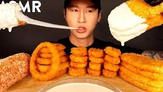 MOST POPULAR FOOD FOR ASMR +ALFREDO SAUCE (MOZZARELLA CORN DOG, NUGGETS, ONION RINGS, HASH BROWNS)🍔