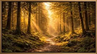Golden Forest Path 🌳 Framed Nature Art for TV | Relax &bull; Breathe &bull; Enjoy | Timeless Calm Gallery