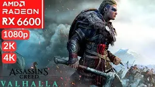 Assassin's Creed Valhalla - 1080p, 2K, 4K  -  RX 6600 + i5 11400F