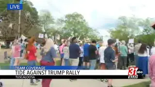 Protesters hold rally ahead of Donald Trump's speech at University of Alabama