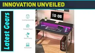 `Lufeiya 32 Inch Small Desk Best LED Study Table with Power Outlets and Monitor Stand