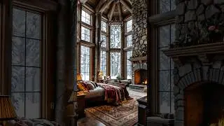 Grand Master Bedroom in Luxury Stone & Log Estate | Regal Winter Retreat ❄️🔥