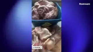 Bulk meat prep.  washing and cutting to be stored for later
