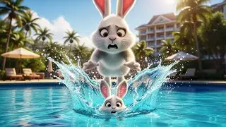 Mama Rabbit Saves Baby Rabbit That Fell into Swimming Pool, Drying Its Fur, Cooking, and It to Sleep