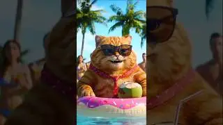 Cartoon Cat Pool Fail: Epic Banana Peel Slip & Hilarious Splash!