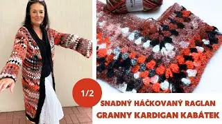 🧡 Háčkovaný raglan kardigan kabátek, granny vzor pro začátečníky🧡 psaný návod zdarma 🧡 1/2