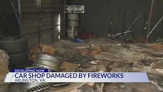 Arlington wheel repair shop damaged by fire started by fireworks