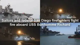 USS Bonhomme Richard Fire - VJ Day -  Trident Pier - USS Gladiator (MCM 11)
