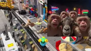 Город LEGO: обезьяны и коза убегают, как в Сент-Луисе! Экскурсия по городу LEGO в поисках их.