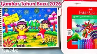 Mewarnai Gambar Tema Tahun Baru 2026 Menggunakan Oil Pastel Faber Castell