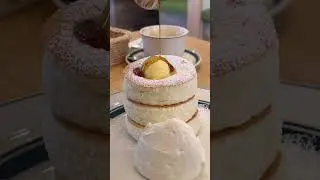 Fluffy Japanese Souffl&eacute;  pancakes jiggly Gram pancake in japan #japan #japanesefood #cafe #pancake