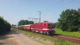 DR 243 005-6 mit DPE 77334 (Cottbus Hbf - Bln-Lichtenberg - Binz); Ausfahrt Bahnhof Bernau (b. Bln)