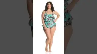 Ceeb Plus Size Aqua Bandana Ruffle Tankini Top | SwimOutlet.com