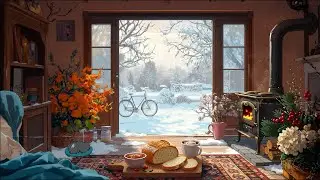 Cozy Morning in a 1950s Kitchen with Jazz Playing in the Room and Breakfast Ready