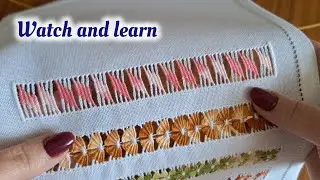 Hand embroidery  : new hemstitch tutorial step by step for beginners , lace embroidery , needlework