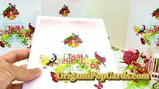 Origami Pop Cards Merry Christmas Australian Native Bird Cage & Flowers  